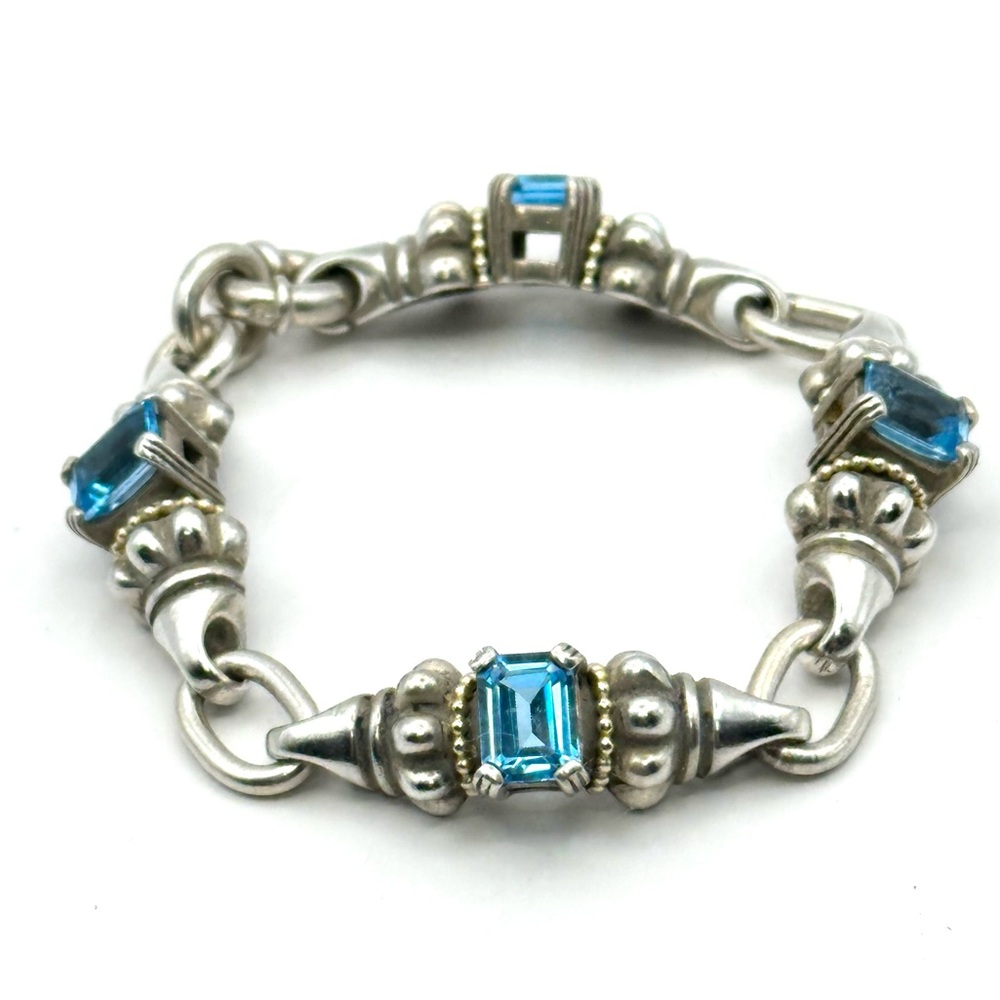 Lagos Vintage Caviar  Blue Topaz Sterling Silver & 18 KT Bracelet